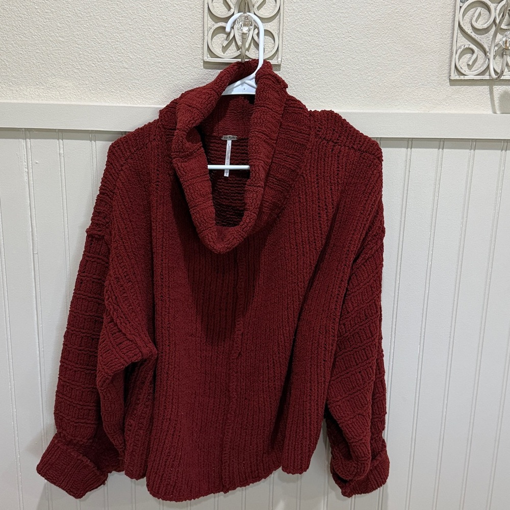 Free People Deep Red Cowl Neck Sweater